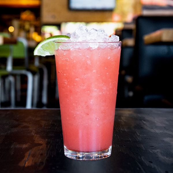 Strawberry margarita on the rocks.