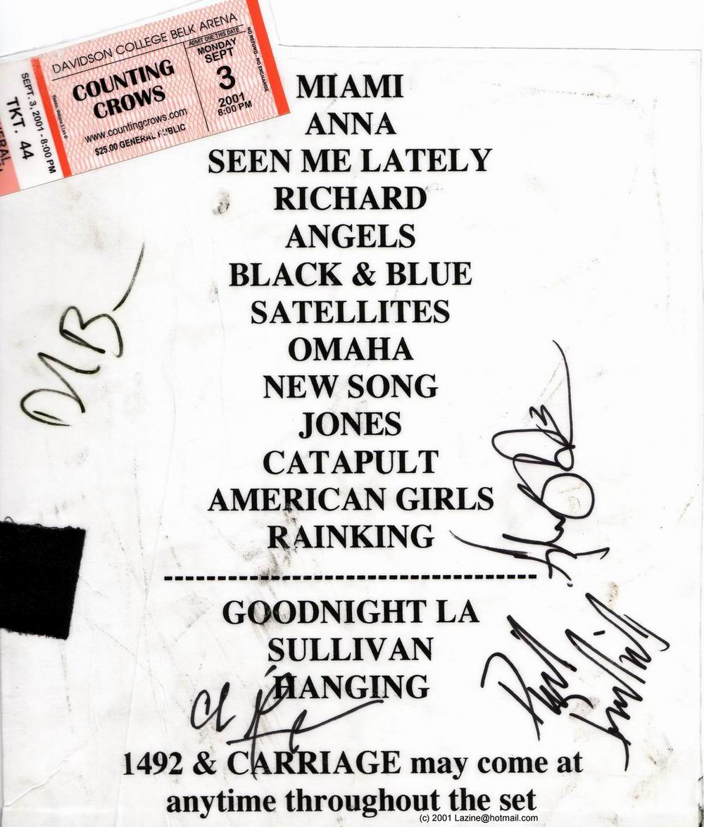 Counting Crows | Tour | Belk Arena, Sep 03, 2001