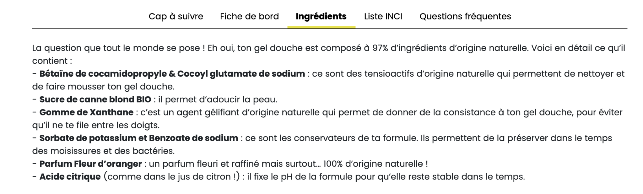 Fiche ingredients gel douche JU Juliette
