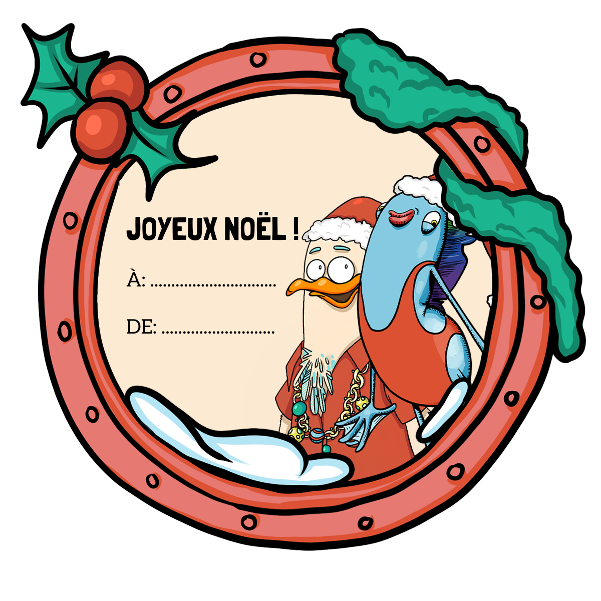 Etiquette de noël à l'effigie de JU et ED