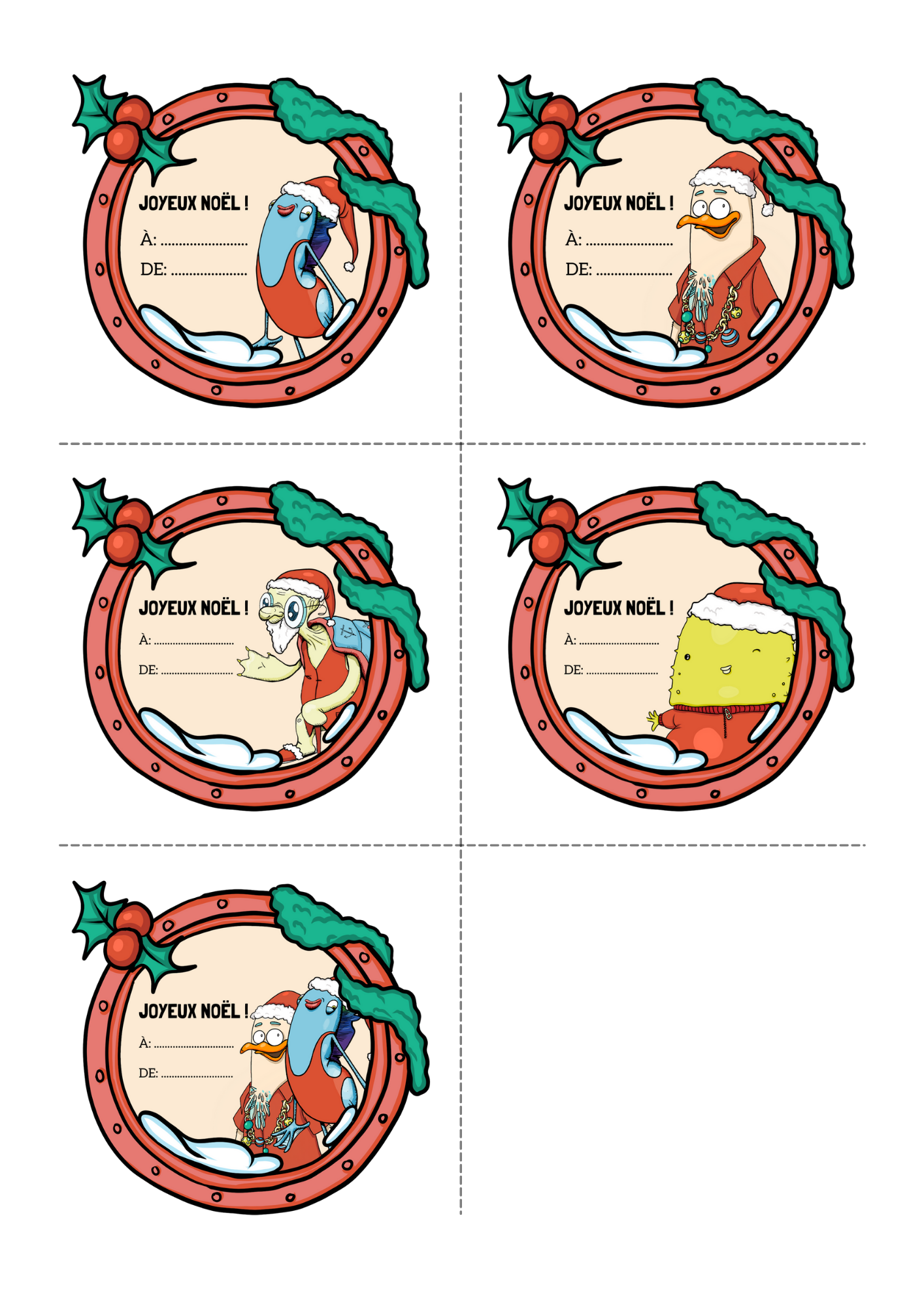 Les 5 étiquettes de noël sur un format A4