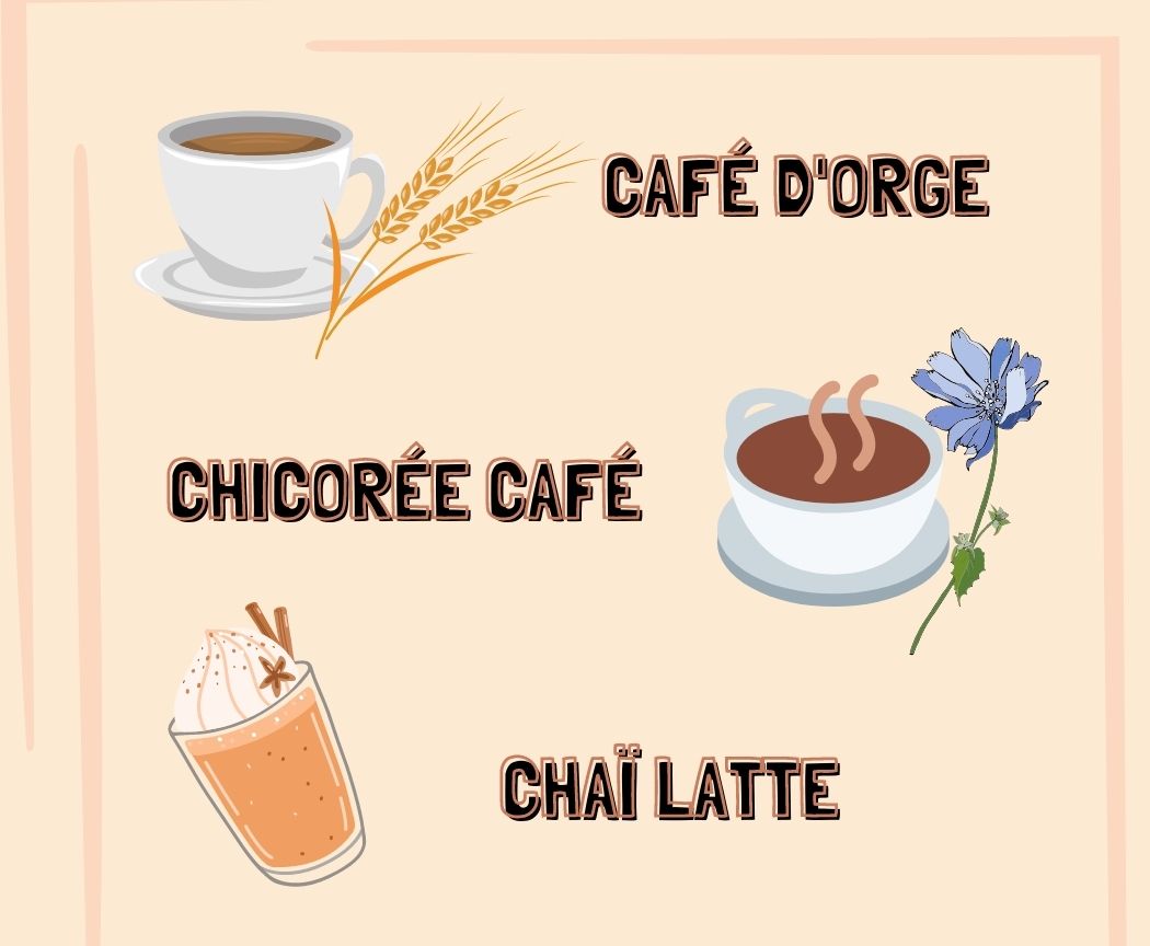 Illustration de café d'orge, chicorée et du chai latte