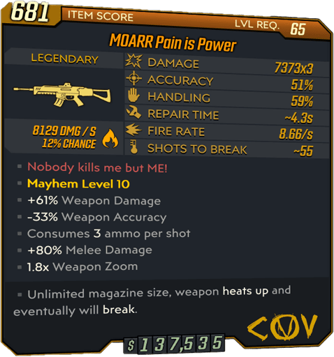Pain Is Power Legendary Assault Rifle Bl3 Lootlemon