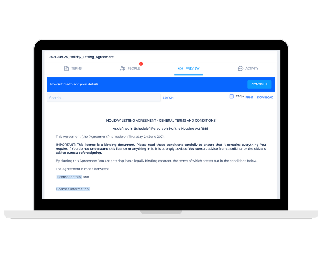 Create your Holiday Letting Agreement with Legislate