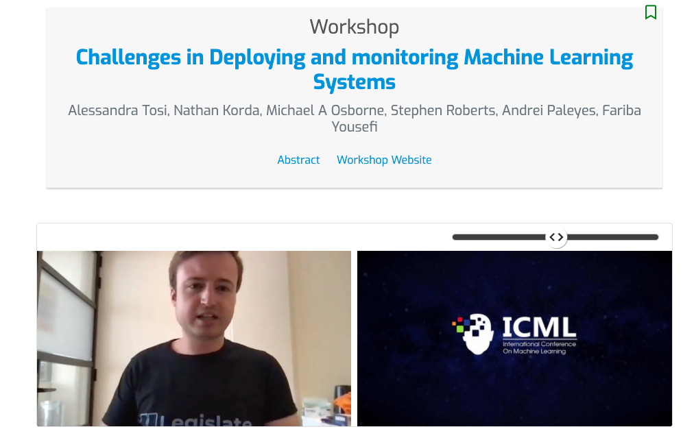 Legislate participating at ICML workshop on the challenges in deploying and monitoring Machine Learning systems