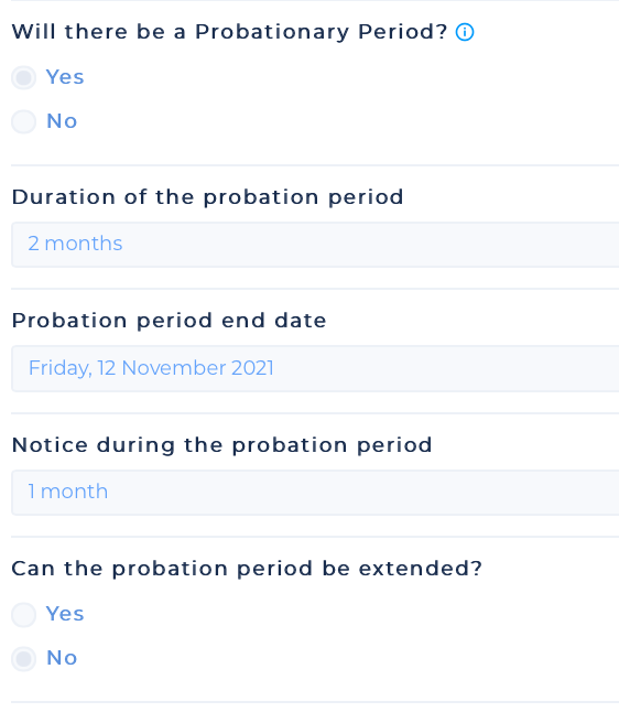 Probationary period in Legislate