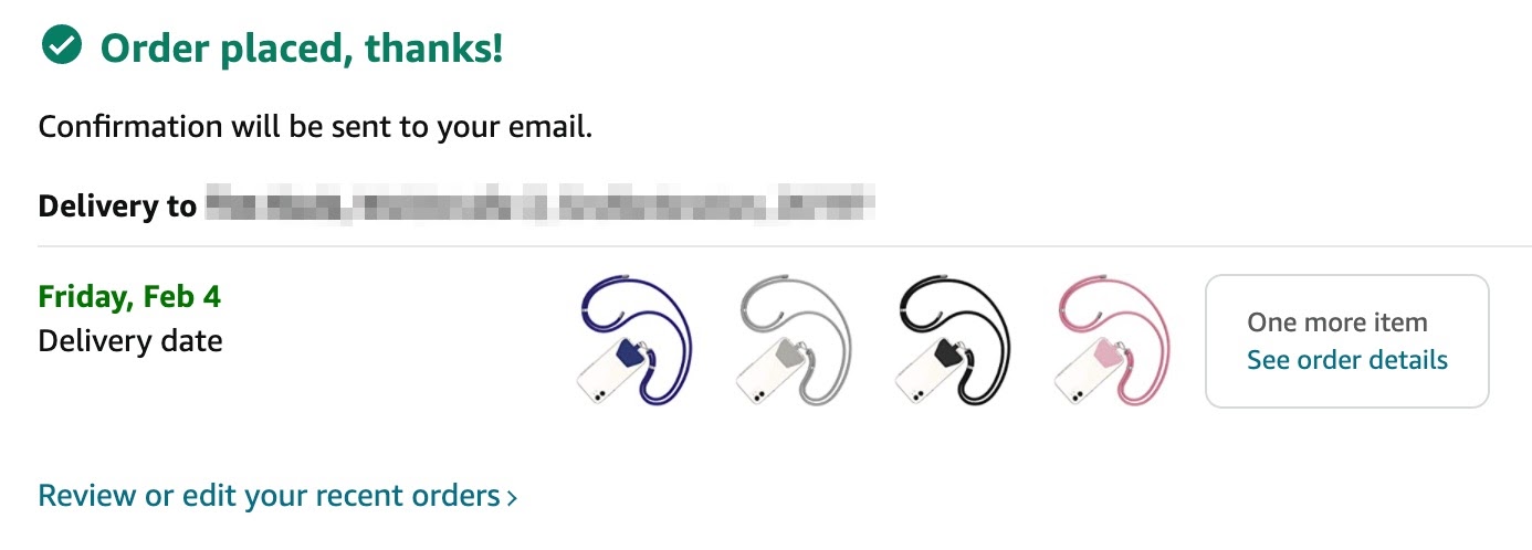 Order confirmation of an Amazon order