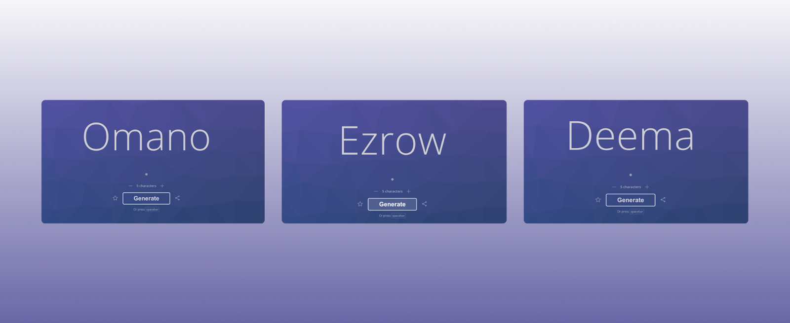Three business names that have been generated with the help of a business name generator