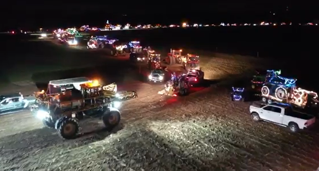 tractor parade at night