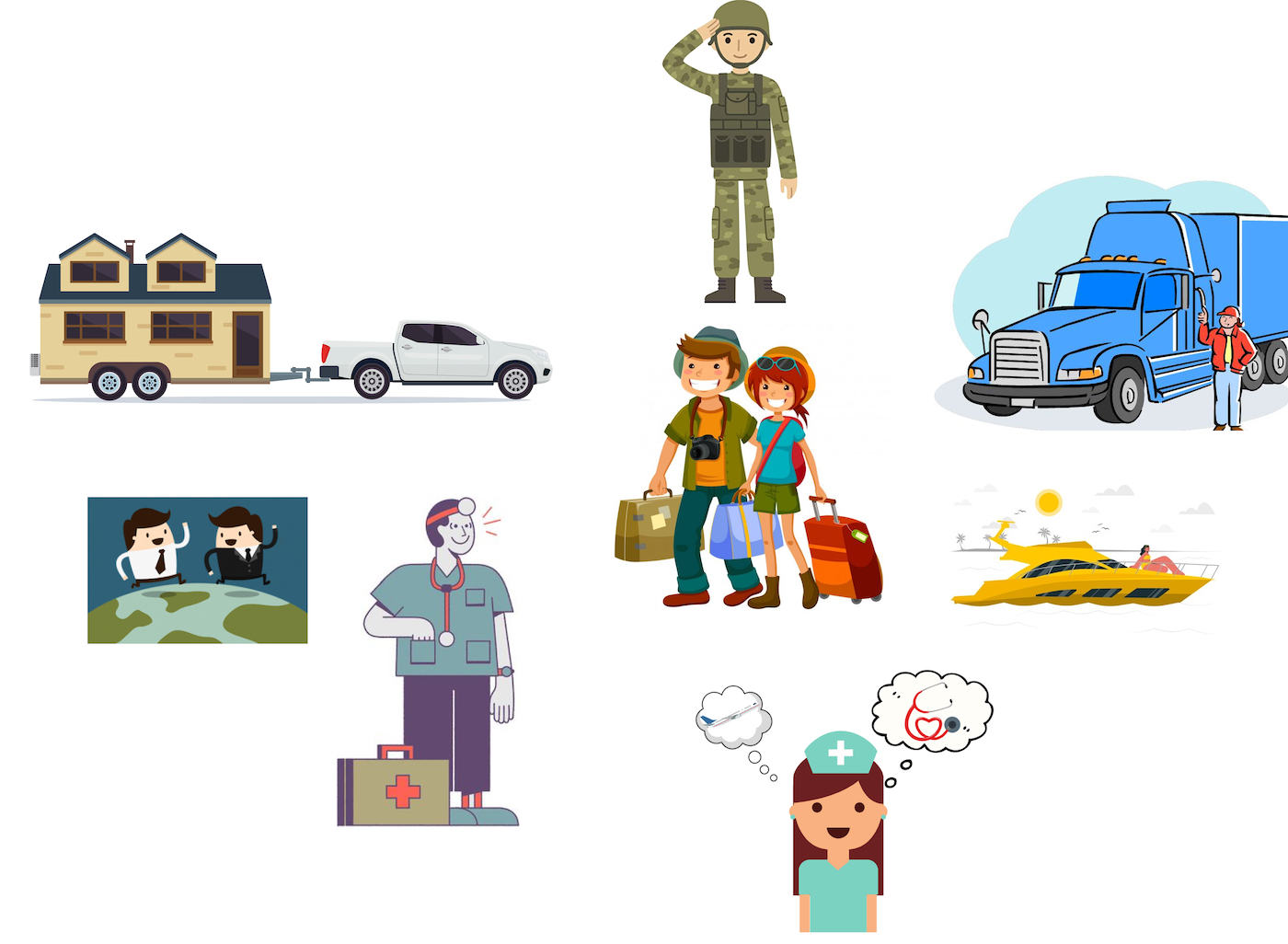 illustrations of different types of people who benefit from residency services