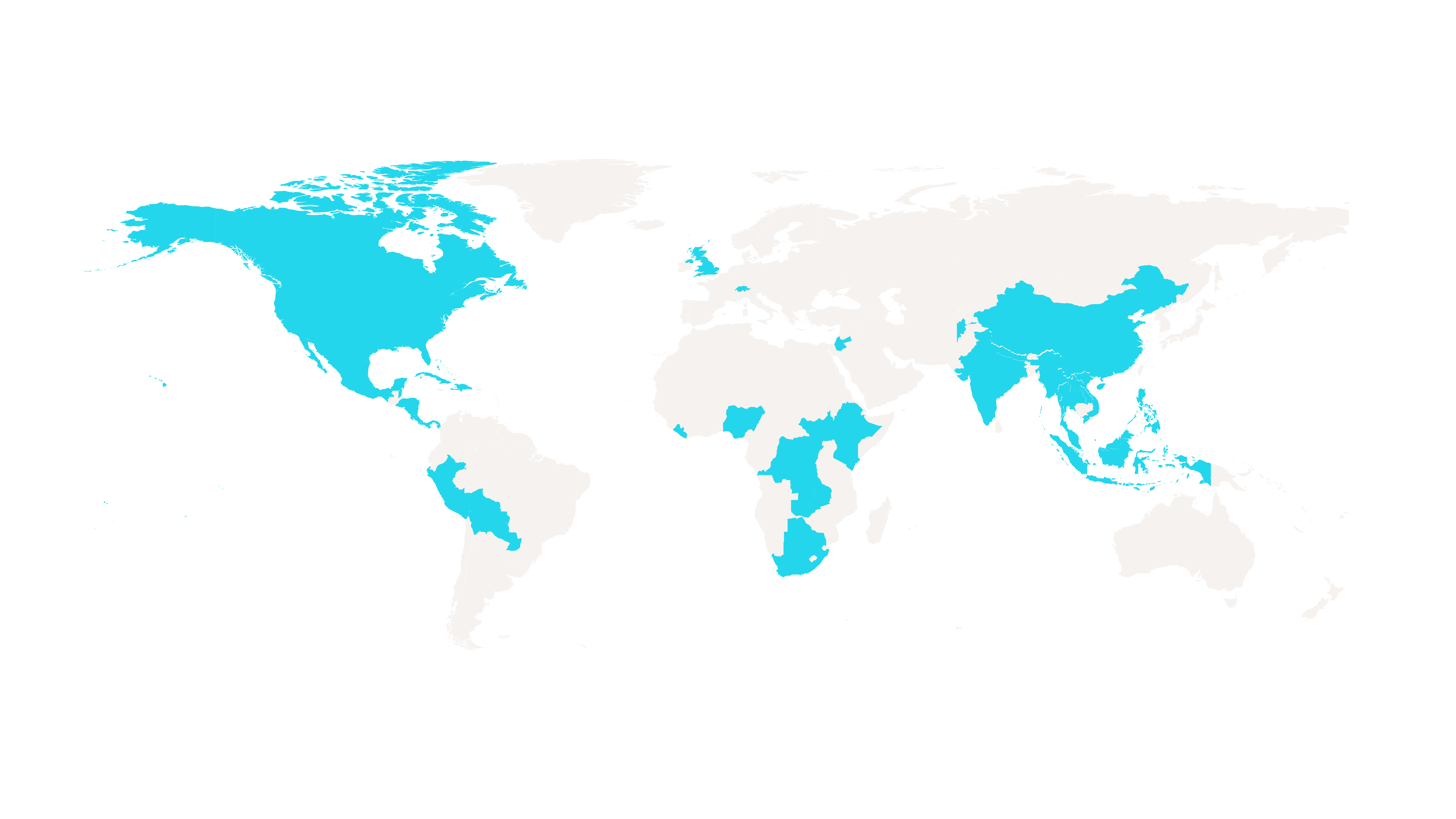 A map showing Praxis' global sphere of influence