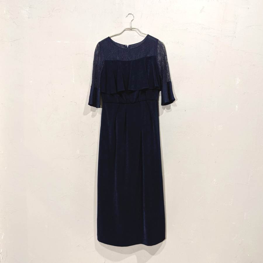 Dorry Doll デコルテシアーレース切替アイラインシルエットロングワンピースドレス M Freeサイズ ネイビー Empty Dressy