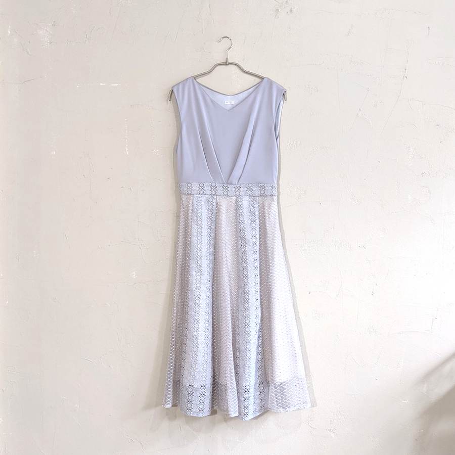 Dorry Doll レース切替サテンワンピースドレス M Freeサイズ シルバー Empty Dressy