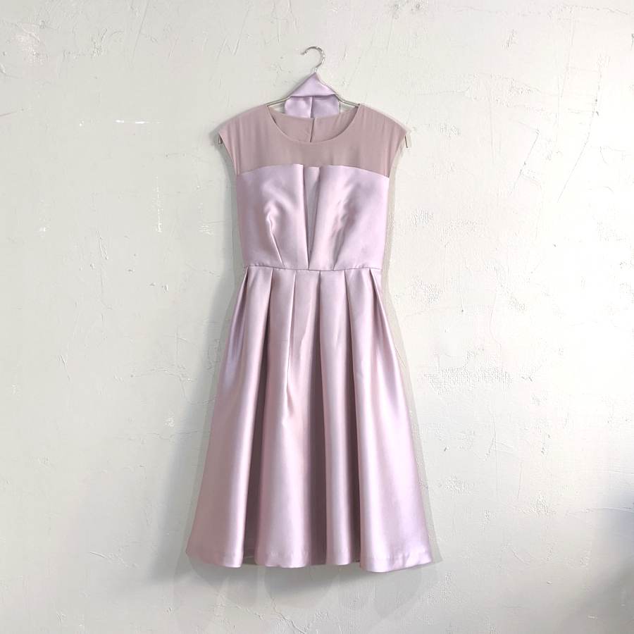 12twelve Agenda シースルー切替サテンワンピースドレス M Freeサイズ ピンク Empty Dressy