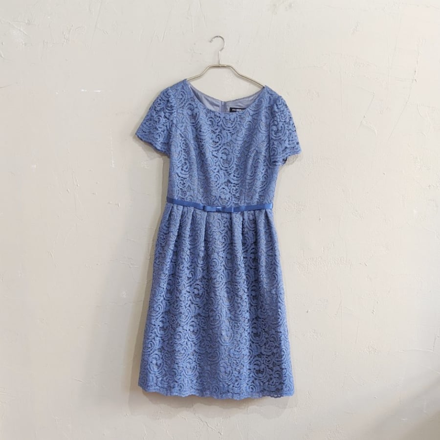Strawberry Fields ラメレースウエストリボンワンピースドレス M Freeサイズ ブルー Empty Dressy