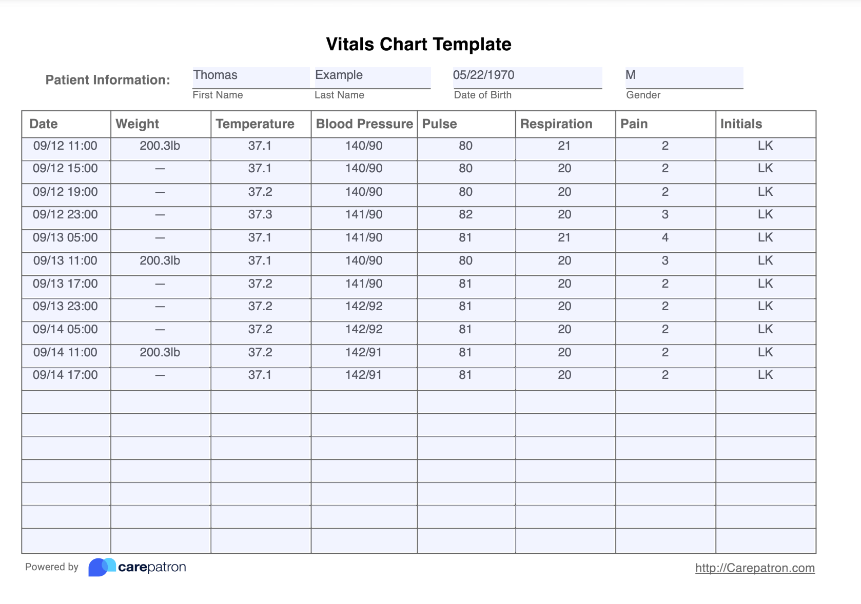 Vitals Chart Template & Example | Free PDF Download