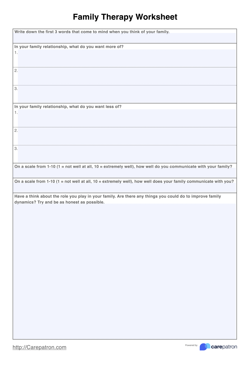 Family therapy worksheet examples (2023) | Carepatron