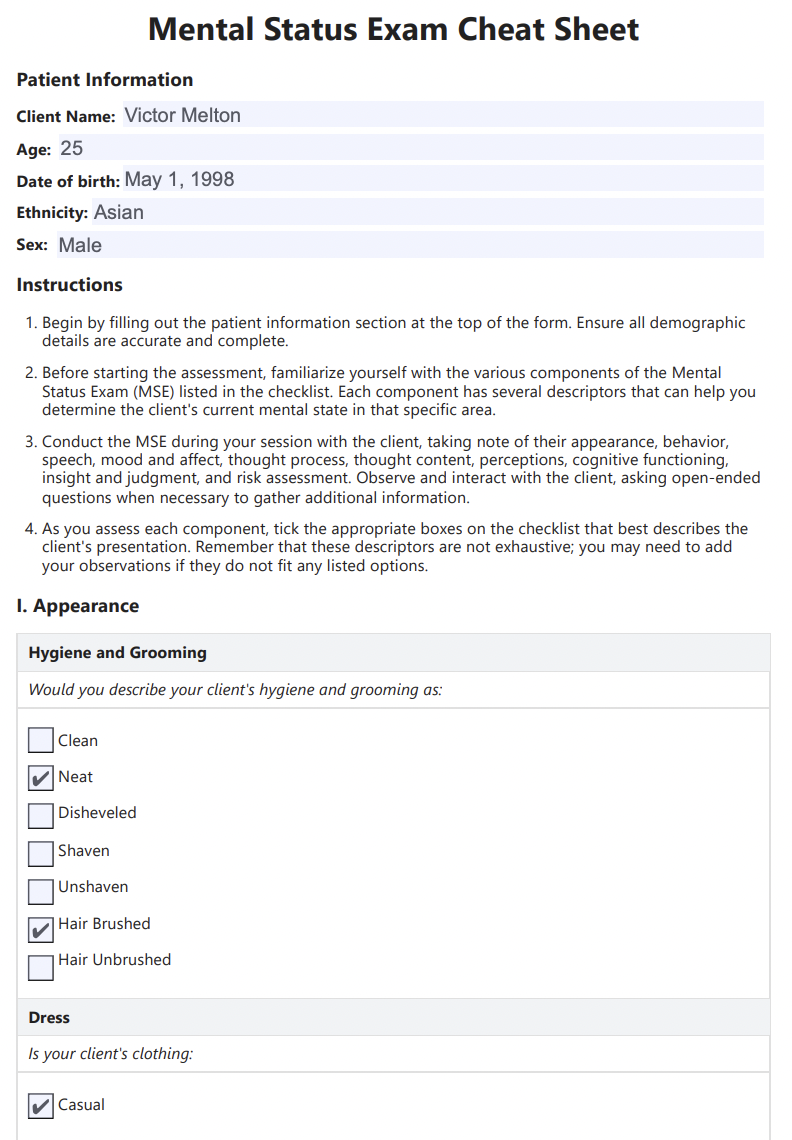 Mental Status Exam Cheat Sheet & Example | Free PDF Download