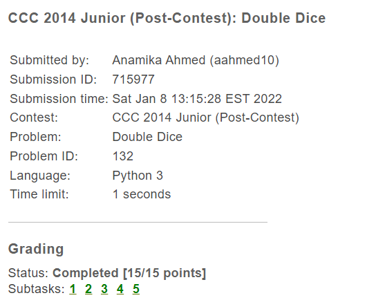 CCC 2014 Junior Problem result