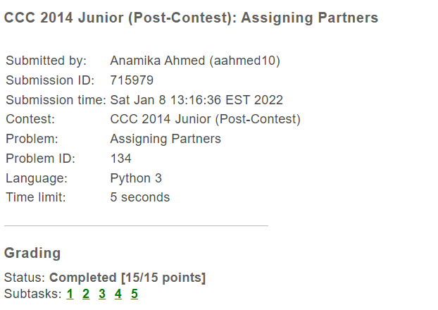 CCC 2014 Junior Problem result