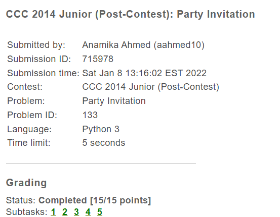 CCC 2014 Junior Problem result