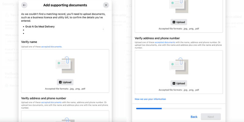 how to verify business account on facebook: Add supporting documents for business verification facebook