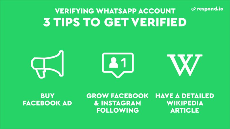 This is an image showing 3 tips to get verified. This includes having some ad spend in your Facebook Business Ad Account, growing your Facebook and Instagram following to at least about 10k likes/followers to indicate brand awareness, and having a detailed Wikipedia article, which proves that the business is well known