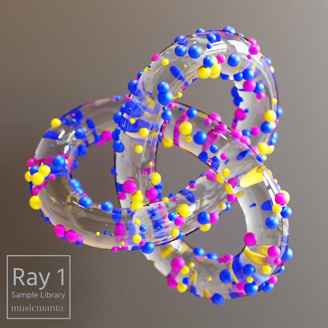 Cover for the musicmanta free sample pack showing a torus made from glass with embedded colourful balls.