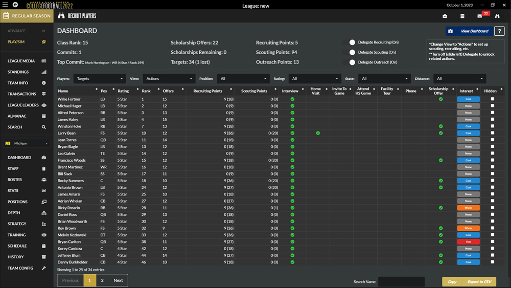 college football standings