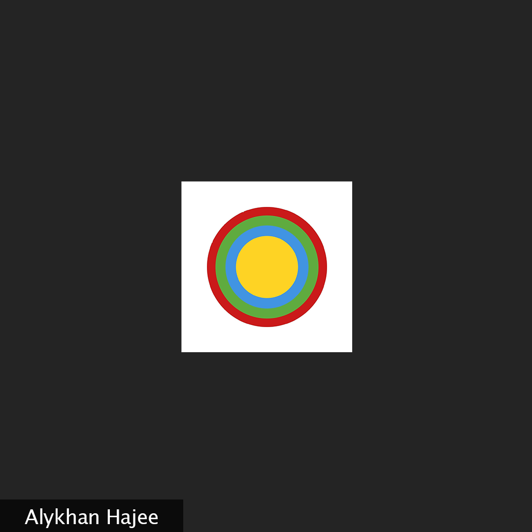 A circular four-ringed logo that features the colours red, green, blue and yellow on a white square.