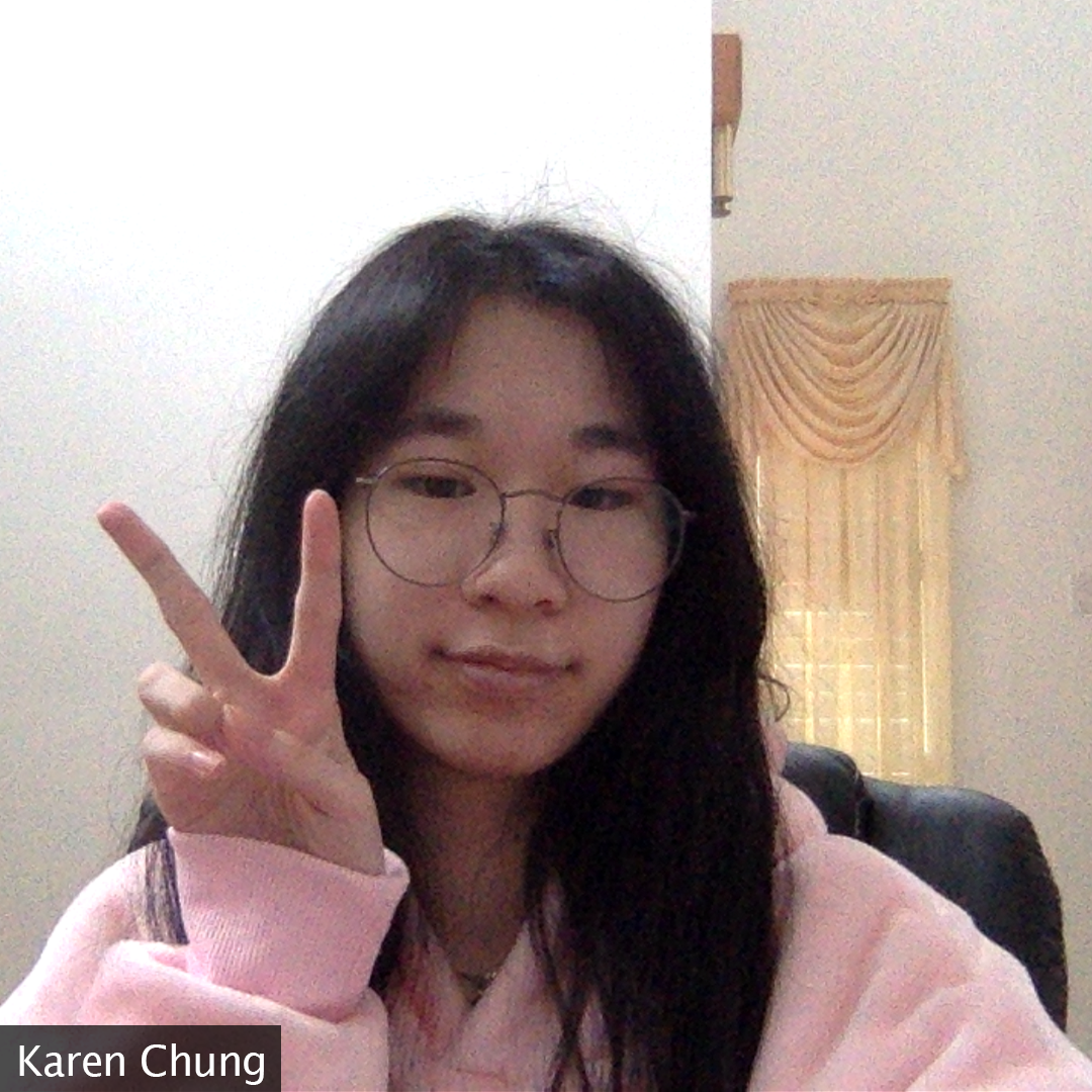 Picture of creator in her pink hoodie throwing up a peace sign at the camera.