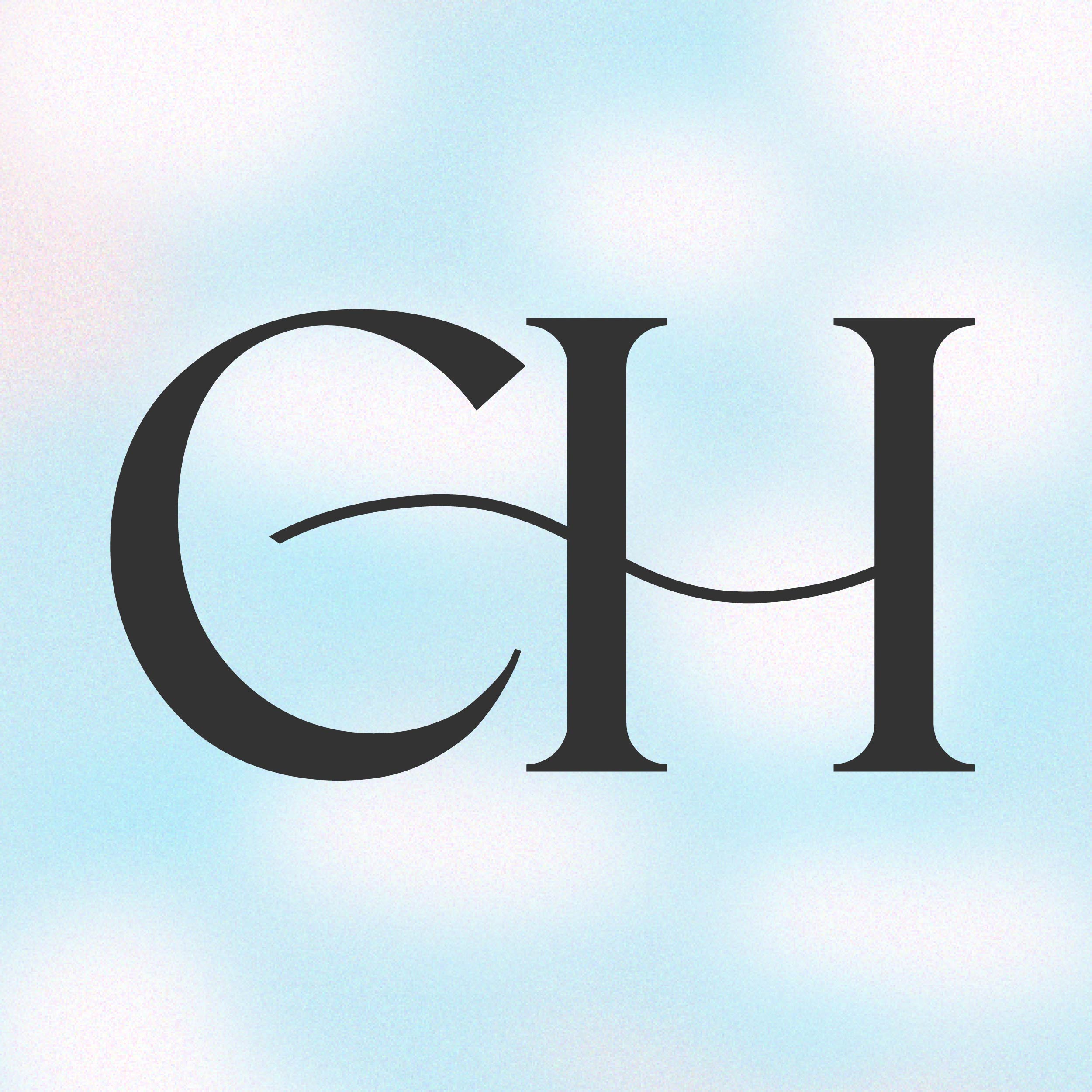 Claire Hunter logo. Black C and H letters on a cloudy sky.