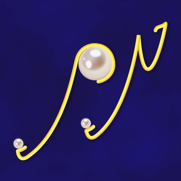Morvarid Nabagh logo. Gold P and N letters with pearls as accents.