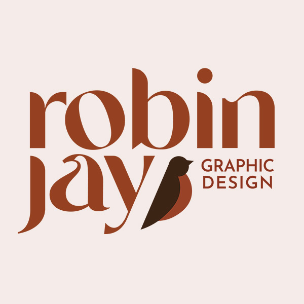 Robin Schneider logo. Robin Jay Graphic Design with an illustrated bird.