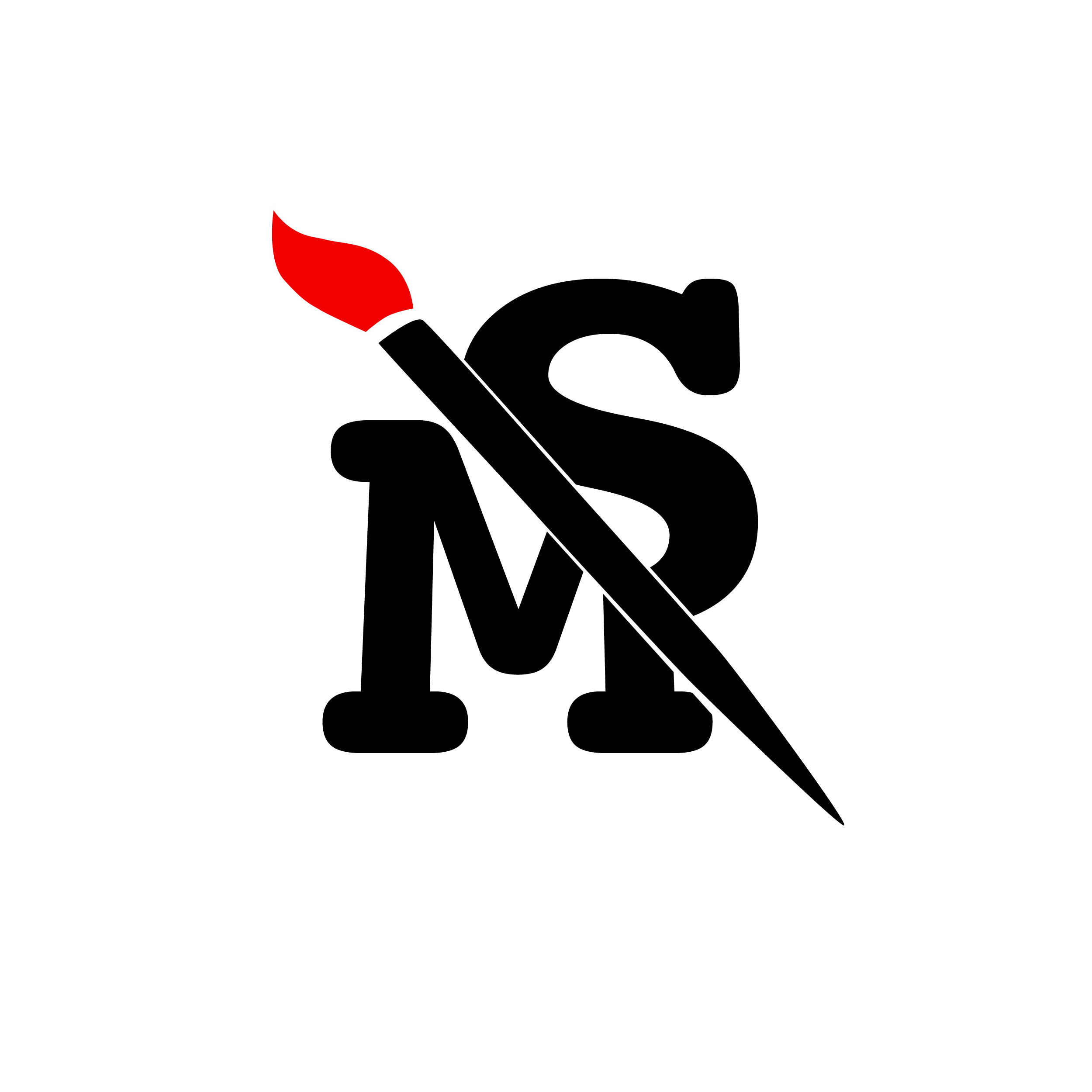 Sonu Mourya logo. Black S and M letters with a paintbrush seperating them.