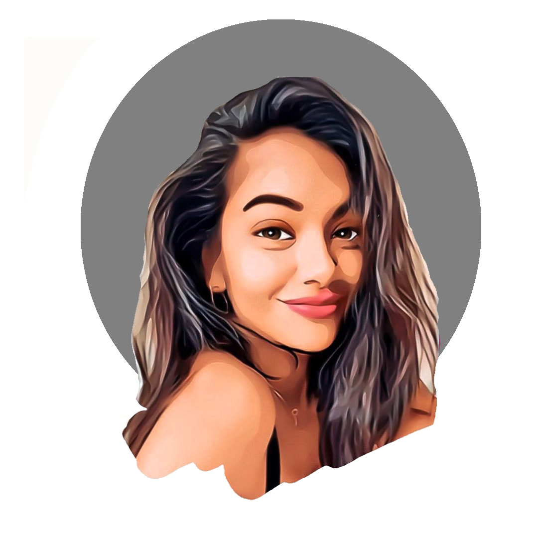 A cartoon headshot of the artist