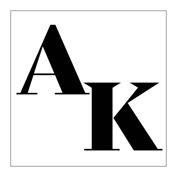 Black A and K letters positioned diagonally in a white box.