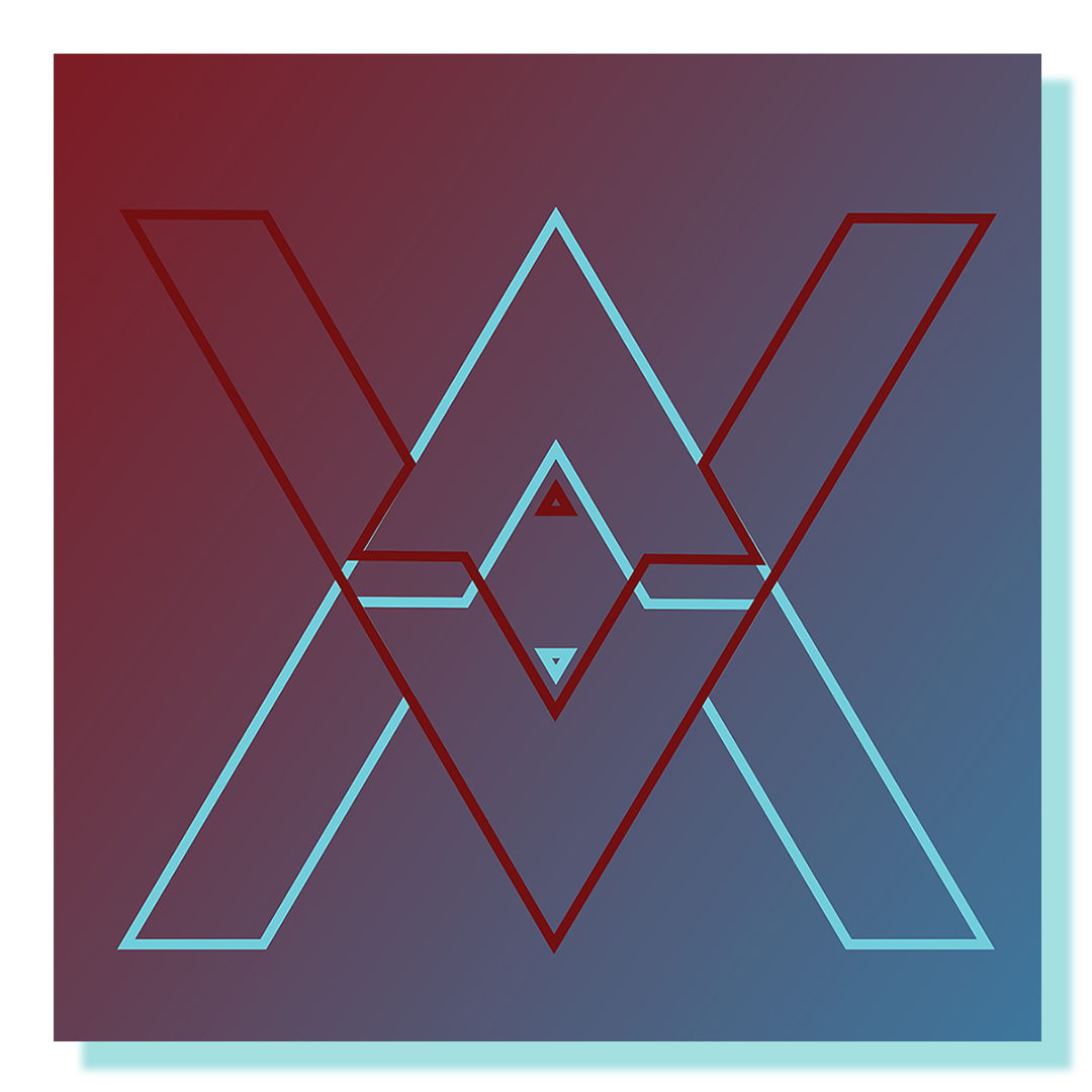 Two letter A’s flipped symmetrically on top of one another with a blue and red gradient background