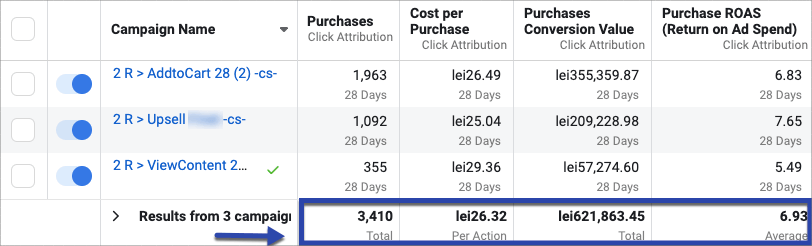 Facebook Ads cont maximize 8 campanii remarketing catalog sale