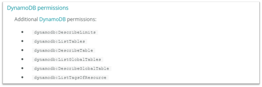DynamoDB permissions NewRelic