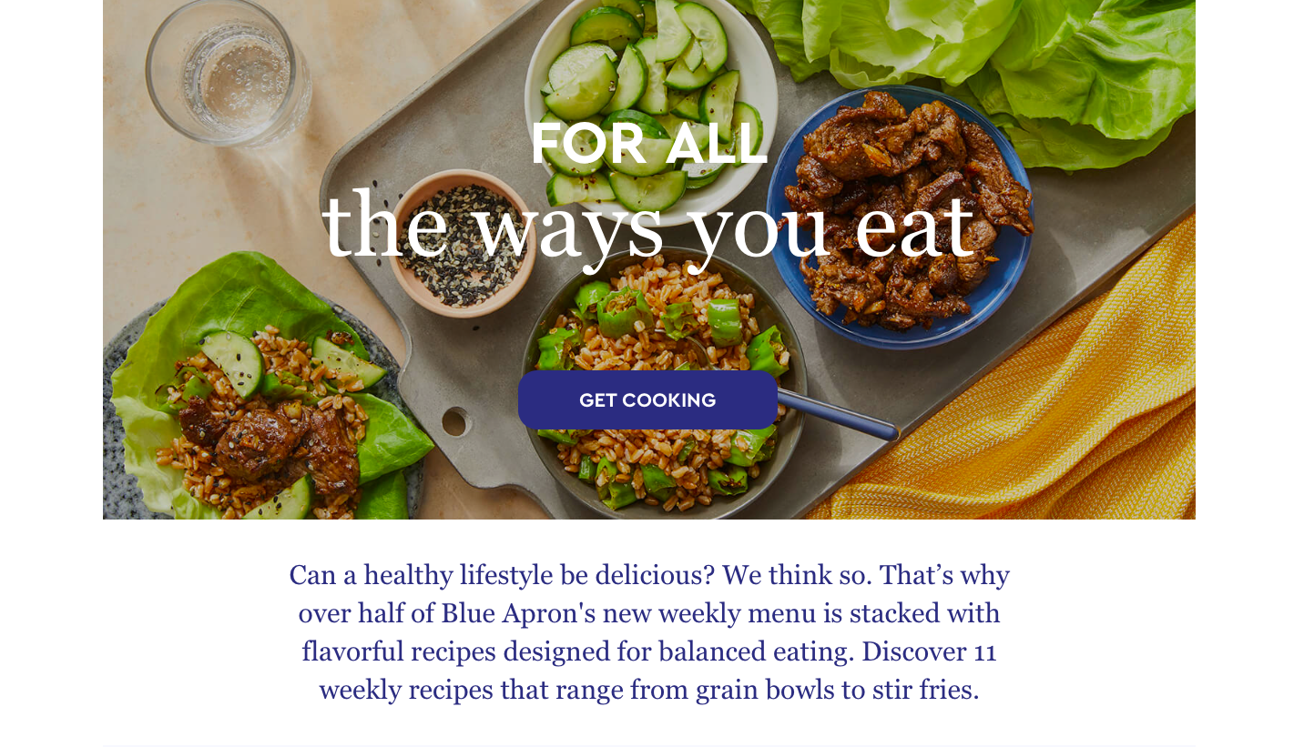 Blue apron's example of a landing page that tells a story - sales landing pages