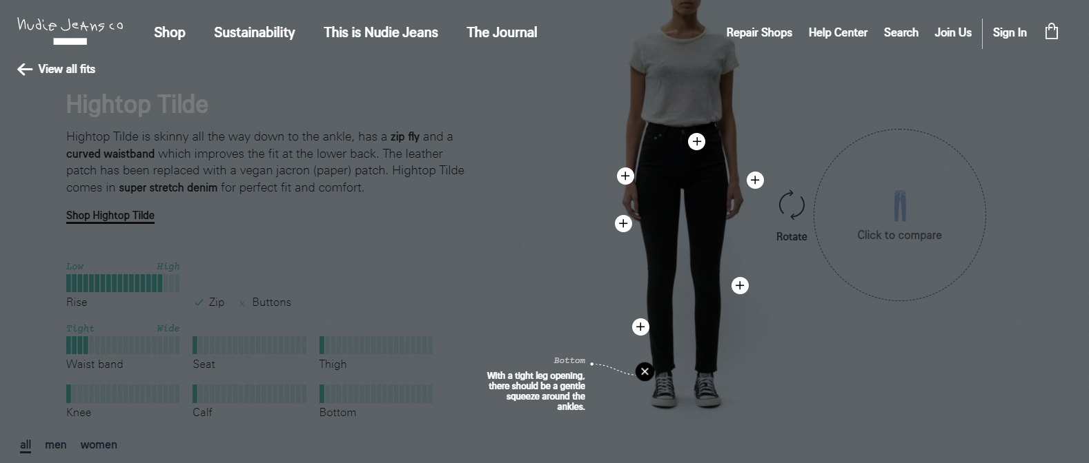 Nudie Jeans' product page uses VR