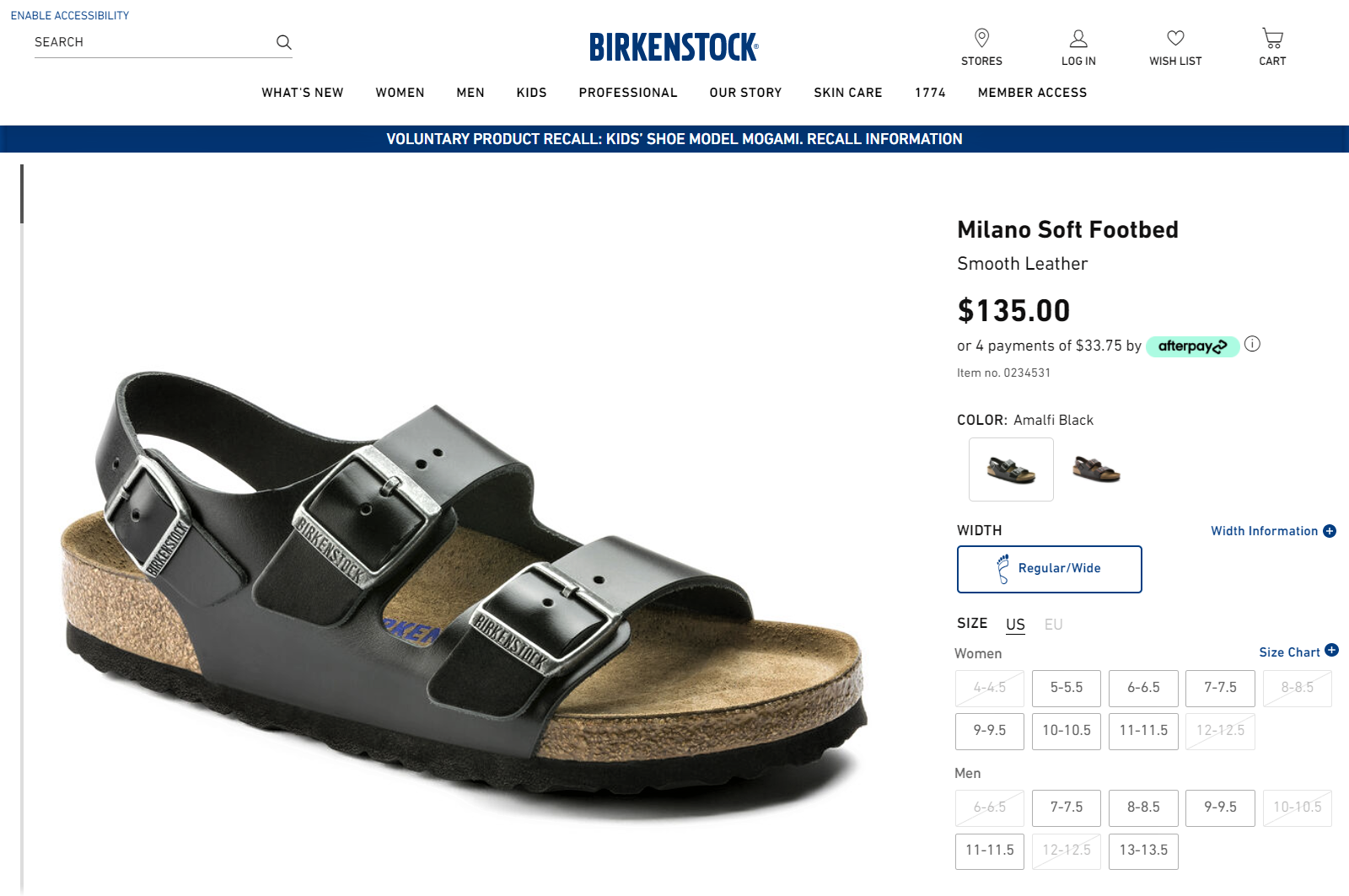 Birkenstock has strategic visuals for their product page