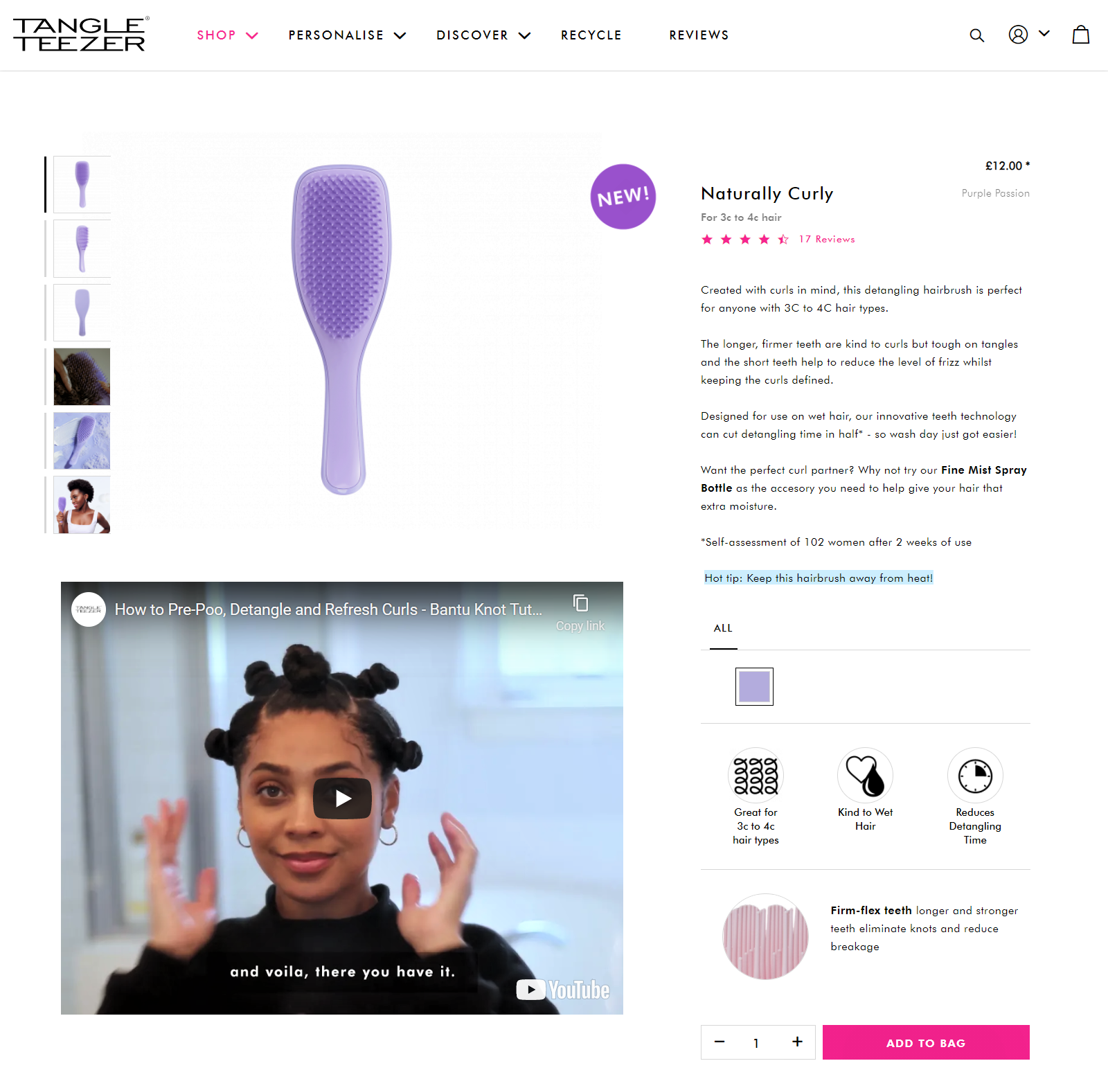 Tangle Teezer's customer guides on product page design example