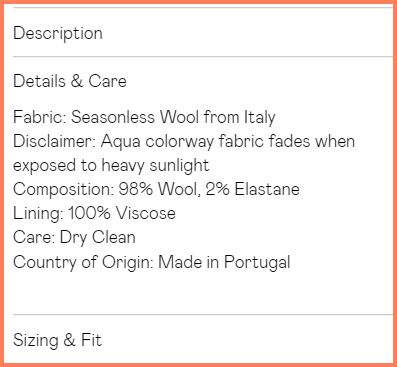 collapsible tabs for additional product information