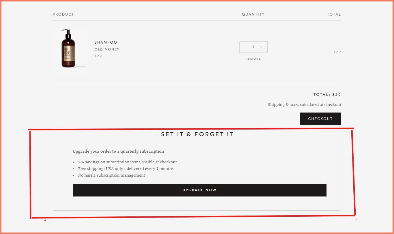 Beardkit checkout upgrade nudge example