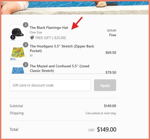 Free gift checkout page example