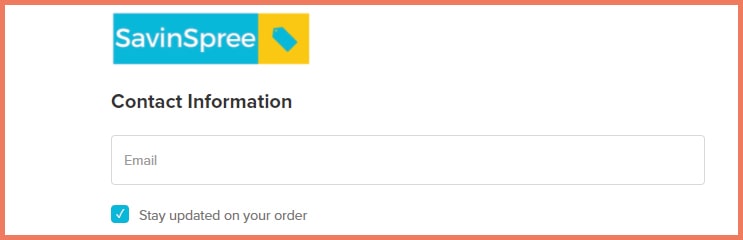 Savinspree checkout page email example