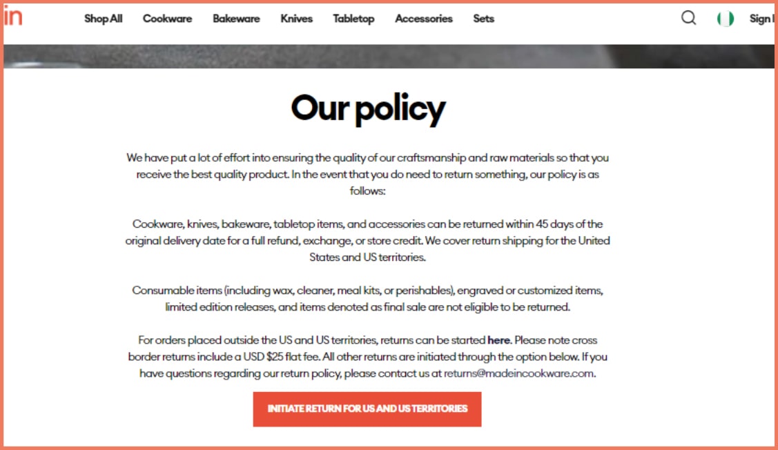 Refund policy checkout page