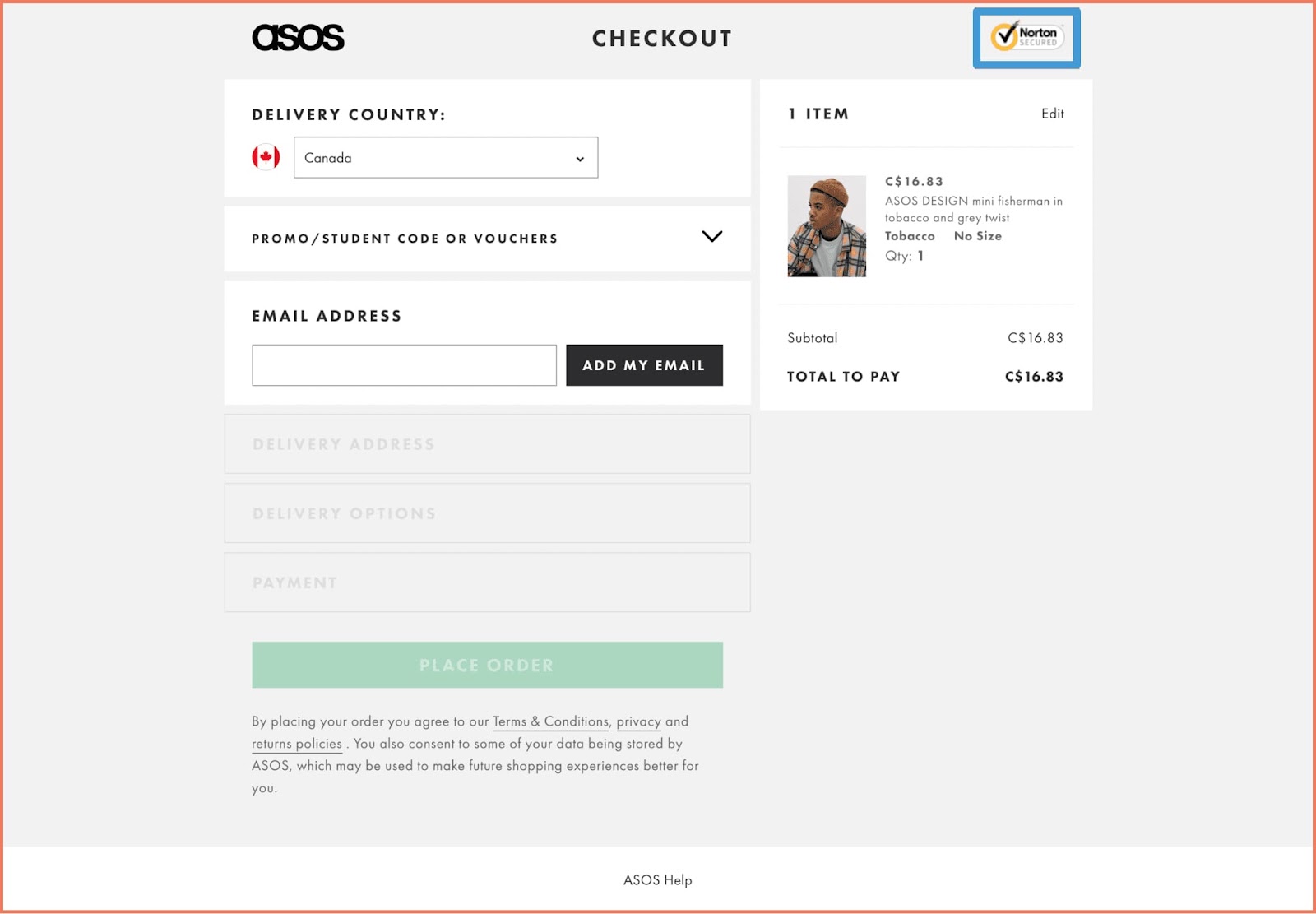 ASOS Trust badge checkout page